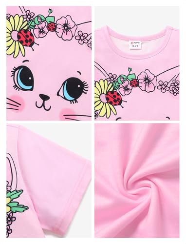 Image of PATPAT Girls Crewneck Short Sleeve Graphic Tees Animal Print Shirts Cute Summer Outfits 5-12 Years