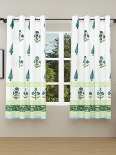 Image of BLOCKS OF INDIA Hand Block Printed Cotton Daylight Curtains with Eyelets |