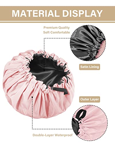 Aquior Shower Cap,Extra Adjustable Shower Caps for Women Double-Layer Waterproof Reusable Hair Cap - Image 2