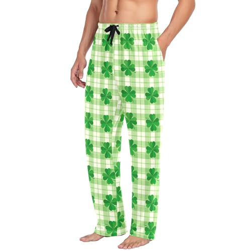 Men's Cotton Pajama Bottoms Comfy Pajama Pants with Pockets Sleep Lounge Pants, Green Clovers Plaid4