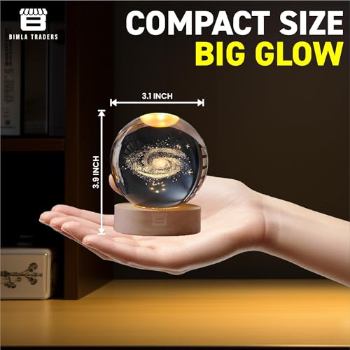 Image of 3D Milky Way Ball Night Light with Wooden Base for Home Decor, Living Room, Bedrooms Ornament