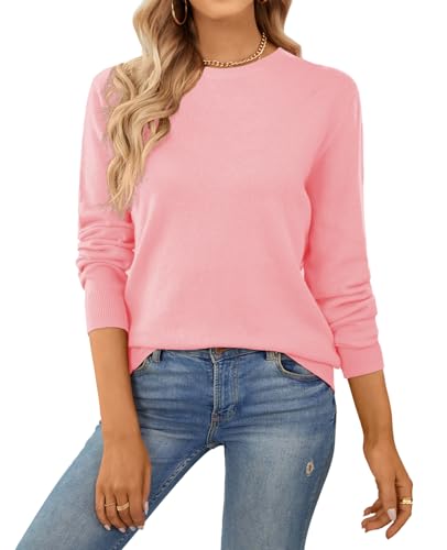 Image of QUALFORT Women's 100% Cotton Sweater, Basic Lightweight Long Sleeve Pullover