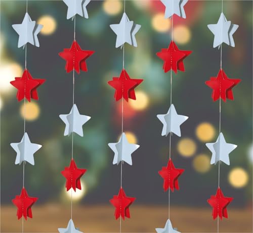 Image of 3D Star Paper Frills Christmas Decorations Garland Pack of 4 | Merry Christmas Decoration Item for Home, Offices, Shops, Scchools, 110 cm