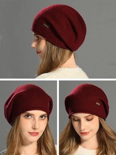 Image of jaxmonoy Cashmere Slouchy Knit Beanie Hat for Women Winter Soft Warm Ladies Wool Knitted Skull Beanies Cap