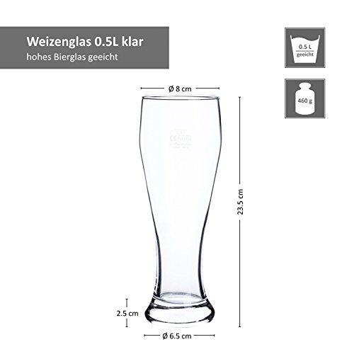 Weizengläser Van Well 6er Set für Weizenbier, 0.5L klar
