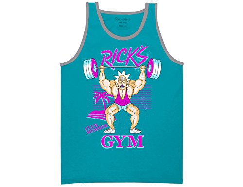 Ripple Junction Rick and Morty Ricks Gym - Neon Beach Adult Tank Top Large Caribbean Blue