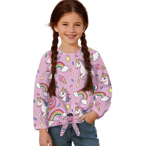 Girls Crewneck Shirt Children Tunic Tees Long Sleeve Kids Front Knot T-Shirt