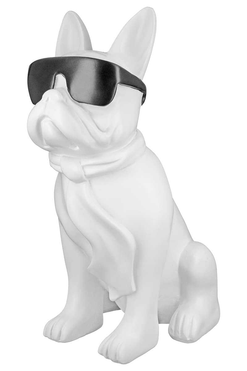 Casablanca Figur Skulptur Hund - Mops sitzend - weiß mit schwarzer Brille - Breite 29 cm