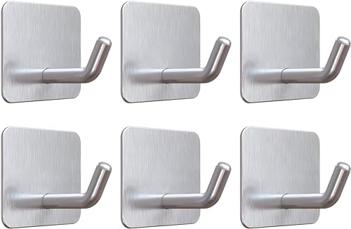 JIALTO 6 Pcs Self Adhesive Hooks/Wall Hangings Hook/Stainless Steel Hooks for Wall Without Drilling Heavy Duty Bathroom Kitchen Towel Wall Hooks for Hanging Strong Coat (J Hook Silver) JIALTO 6 Pcs Self Adhesive Hooks/Wall Hangings Hook/Stainless Steel Hooks for Wall Without Drilling Heavy Duty Bathroom Kitchen Towel Wall Hooks for Hanging Strong Coat (J Hook Silver)