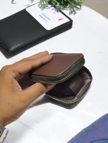 Image of Premium Eco-Friendly Universal Leather TWS earpod Storage Pouch Zip Lock with Hook Compatible with All Generation Apple Airpods - (Cover Only) (Dark Brown)