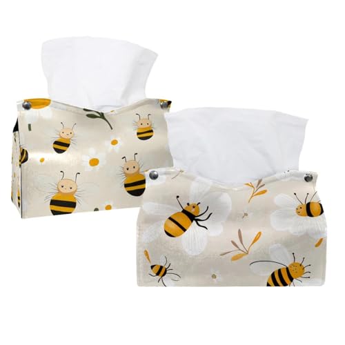 Paquete de 2 fundas para caja de pañuelos de flores blancas y abejas, 7.5 x 5 x 6 pulgadas
