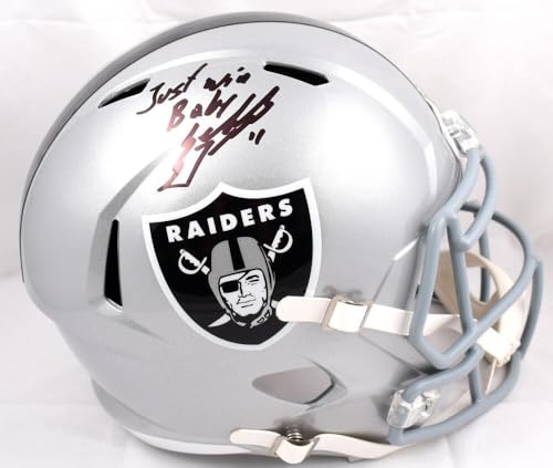 Sebastian Janikowski Signed Raiders F/S Speed Helmet w/Just Win Baby-Beckett W