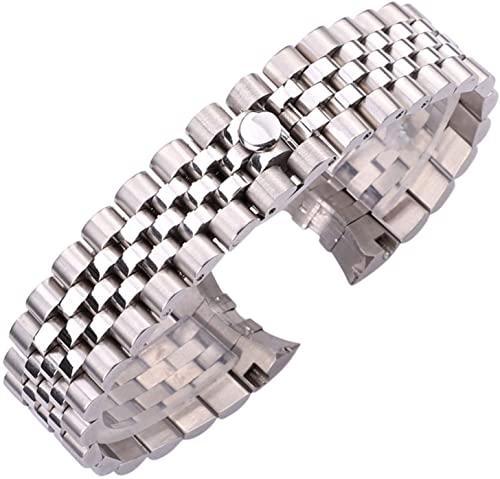 Bracelet de montre 20mm en acier inoxydable argenté à maillons solides et extrémité incurvée