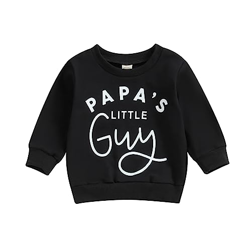 VISGOGO Baby Boy Girls Clothes Letter Print Sweater Long Sleeve Sweatshirt Toddler Pullovers Fall Winter Tops (Black-Papa's little Guy, 6-12 Months)