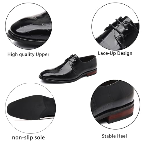 Men's Embossed Snakeskin Leather Tuxedo Oxfords Fashion Low Top Lace-Up Low Chunky Heel Dress Derby Shoes for Business Wedding Party2