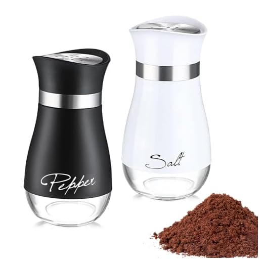 2pcs Salt and Pepper Shakers, 4 oz Kitchen Salt Pepper Containers with Glass Bottom for Cooking, BBQ, Bar, Table, RV, Camp(Black+White)
