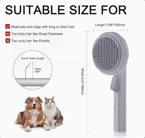 Image of Cat Brush Dog Brush, Designed To Remove Loose Fur, Tangles, Mats With Convenient Release Button Feature, Easly Removal Of Trapped Hair From Brush, Indoor Cats Dog Hair Grooming Tool, White