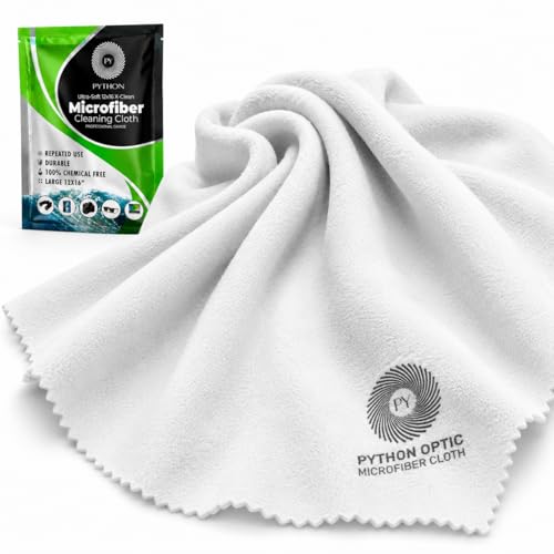Image of Python Proflow Large Microfiber Lens Cloth Made with Ultra-Soft Nonabrasive Material to Clean & Protect Rifle Scopes, Monoculars, Telescopes, Binoculars and Glasses from Dust, Scratches, Oil & Liquids | Premium 12x16 in low-lint cloth for OLED and QD-OLED monitors, TVs, lenses