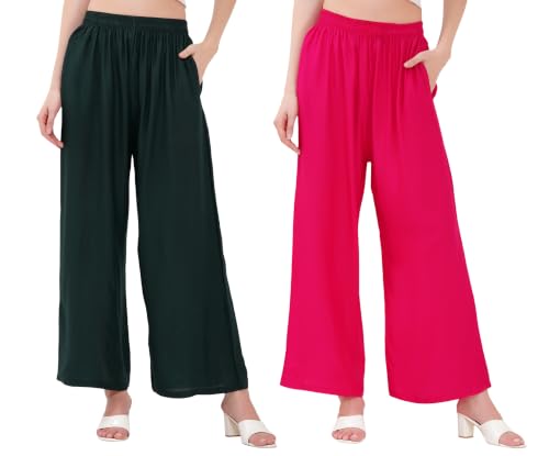 Image of Buy That Trendz Palazzo Pants for Women Rayon Elasticated Regular Fit Flared Wide Leg M to 6XL Pack of 2