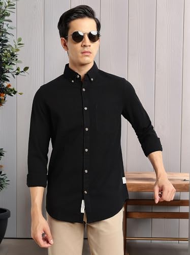 Image of Thomas Scott Men's | Slim Fit | Striped Design | Button-Down Collar | 100% Cotton Casual Shirt for Mens