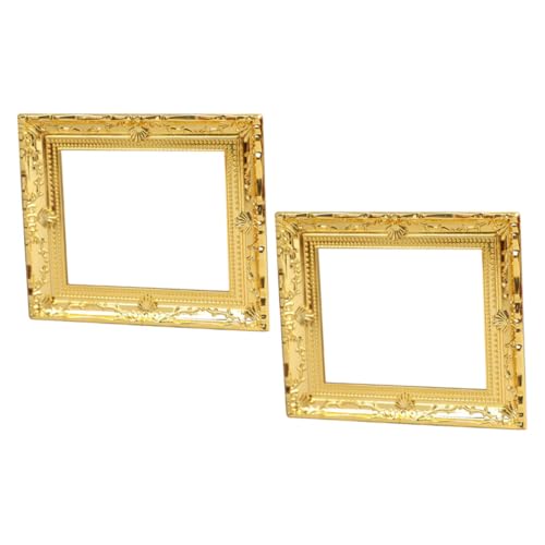 CVUTOVO Cadres Photo Miniatures Dorés Réalistes, Décorateurs pour Petits Meubles, Lot De 2 Cadres Vides, Accessoires De Maison Miniature pour Collection Et Décoration