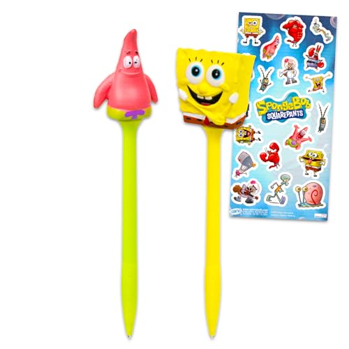 Spongebob-Squarepants-Pens-Set-Bundle-with-2-Spongebob-and-Patrick-Pens-Plus-Stickers-for-Kids-School-Supplies-Desk-Accessories-for-Boys-Girls