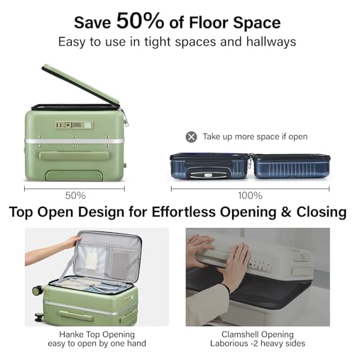 Image of Hanke Carry On Luggage 22x14x9 Airline Approved Spinner Wheels, Top Open Hard Shell Suitcases with Cup Phone Holder and Charger 20 Inch Travel Luggage, Bamboo Green, Carry On 20-Inch, Checked Luggage