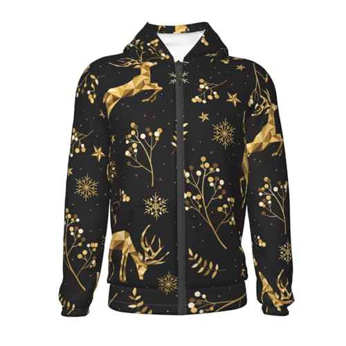 Christmas Gold Deers1 Kids Pullover Hoodies Boys Zip Up Sweatshirts Girls Athletic Clothes with Pocket2