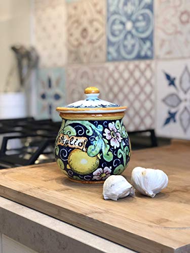 Hand-Painted Italian Garlic Jar Holder - Ceramiche d'Arte Parrini Tuscan Lemon Design, Authentic Artisanal Pottery from Italy - Image 4