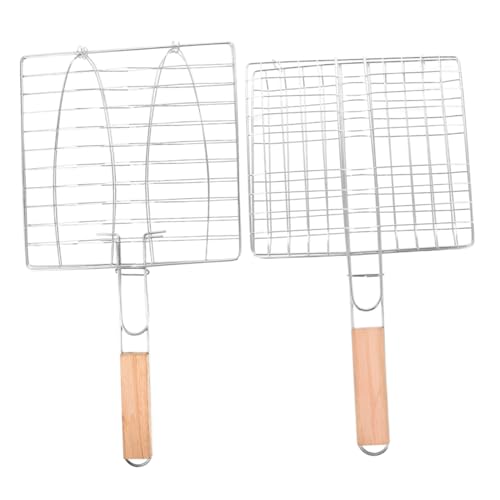 POPETPOP 2Pcs Portable Bbq Fish Grill Baskets Sturdy Mesh for Outdoor Camping Barbecue for Grilling Fish Steak More Easy to Clean Lightweight Durable