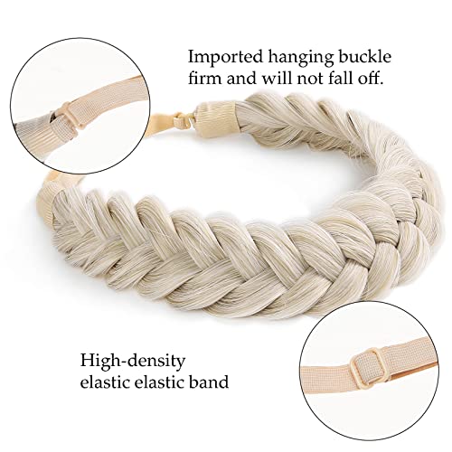 TOECWEGR Extensions Headband Hair Band Braided Classic Chunky Wide Plaited Wedding Fluffy Braids Wig Women Girl Beauty Accessory (Creamy) - Image 4