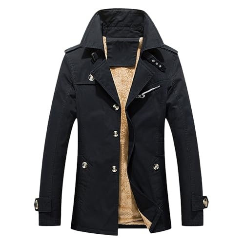Polares para Hombre, Chaqueta Informal para Hombre, Chaqueta de Trabajo, Gabardina de algodón, además de Forro Polar, Ropa de Hombre para otoño e Invierno (Black, XL)