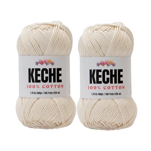 Image of Cotton Yarn - 100% Cotton Yarn for Crocheting and Knitting, Mercerized Cotton Amigurumi Yarn Fine-Sport 2 1.76 oz (50g) / 136 Yrds (125 m) 2 Skeins - Cream