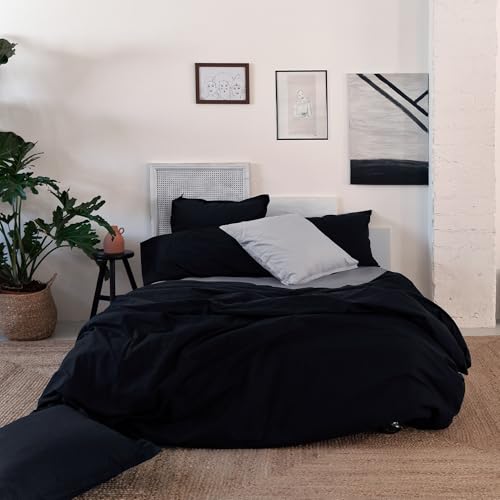 Housse de couette noire 260x220 cm Basic, l'élégance sobre du linge de lit - 2