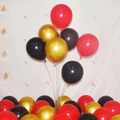 Image of 200 Pcs Black Red and Gold balloons 12 Inch Latex Metallic Chrome Balloon Arch Garland Kit for Birthday Wedding Bridal Baby Shower Supplies Graduation Party Decoration
