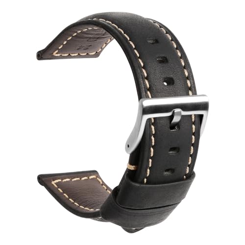 Tstrap Correa Cuero Reloj 24mm – Negro Vintage GruesaPulsera Relogio Hombre –Piel Autentica Brazalete Reloj InteligenteHebilla – 20mm 22mm 24mm