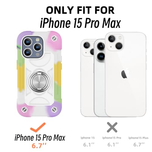 Image of MARKILL Compatible with iPhone with Built-in 360Rotating Ring Stand, Military Grade Drop Protection Full Body Rugged Heavy Duty Case Durable Cover (Rainbow White, iPhone 15 Pro Max 6.7 inch)