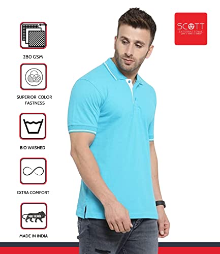 Image of Scott International Men's Regular Fit Organic Cotton Polo T-Shirt (Electric Blue with White, XL)