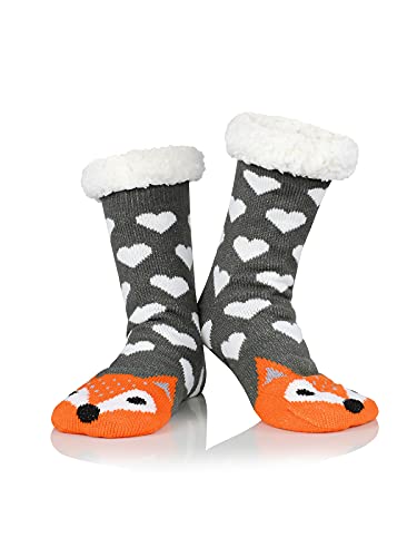 Century Star Anti Slip Slipper Socks With Grip For Christmas Winter Cozy Socks Fuzzy Socks Women Fluffy Socks Orange Fox One Size #TOP1