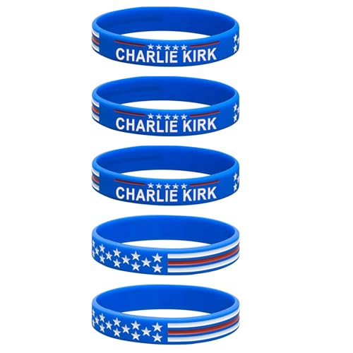 Charlie Kirk Merch Bracelet Patriot Pray Justice Shooting Assassination Freedom USA Bracelets for Men Women (blue-5pcs)