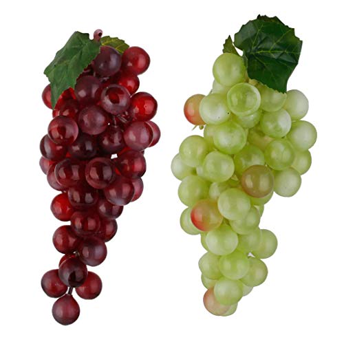 HTYG 2 Piezas de Uvas Artificiales-Decorativa Artificial Plástico Frutas-Uvas Verdes y moradas Fruta Falsa Realista-casa Cocina Fiesta Boda decoración fotografía Juguete Cover