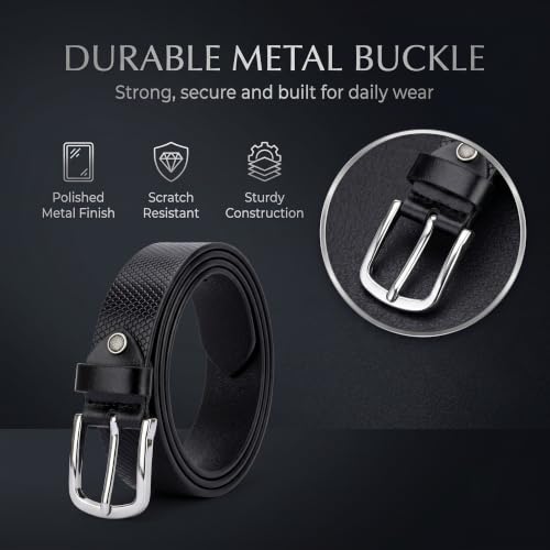 Image of Genuine Leather Belt for Men - Premium Formal & Casual Belt with Metal Buckle - Durable Adjustable Waist Belt for Jeans, Trousers & Office Wear
