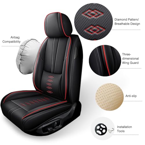 Image of Car Seat Covers for Toyota Camry 2012-2025 2026,Waterproof Leather Seat Covers 5-Seats Standard,Car Interior Accessories with Airbag,Car Seat Protectors for Camry(Black+Red)