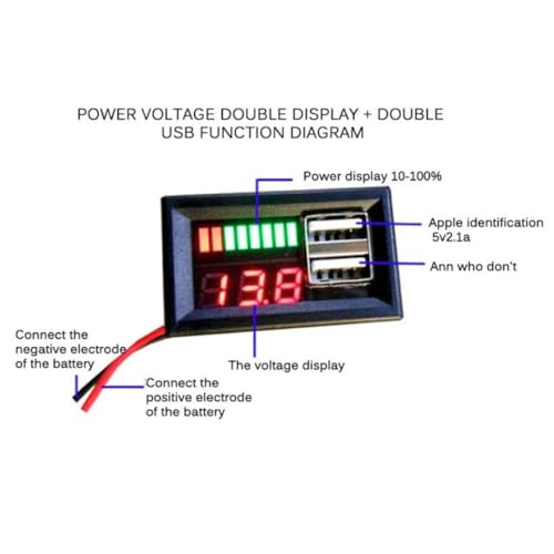 Image of ROBOWAY Digital Display Dual USB LED 12V Car Voltmeter Battery Voltage Meter Tester (Pack of 6) - Electronic Component