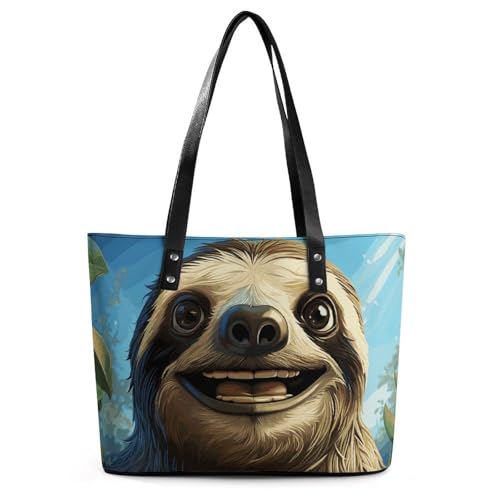 Sac à main en cuir pour femme avec motif paresseux imprimé dessin animé