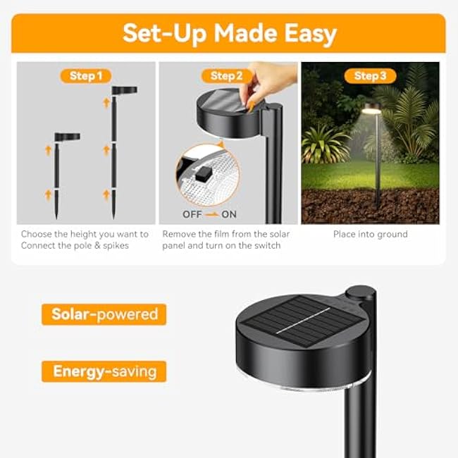 8 Pack Solar Pathway Lights Outdoor, 12 Brighter LED Solar Lights Outdoor Waterproof, Up to 12 Hrs Modern Path Light for Yard Garden Walkway Driveway Lawn (8 Pack)