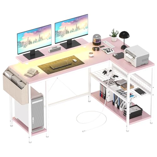 Amazon | Jojoka (ジョジョカ) L字型パソコンデスク コンセント&LED