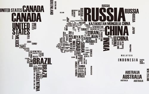 VersaBuy Vinilo Decorativo Mapa Mundi con Nombres de Países 190x116cm – Decoración Educativa para Pared, Ideal para Aula, Oficina o Dormitorio Infantil con Diseño Elegante y Detallado