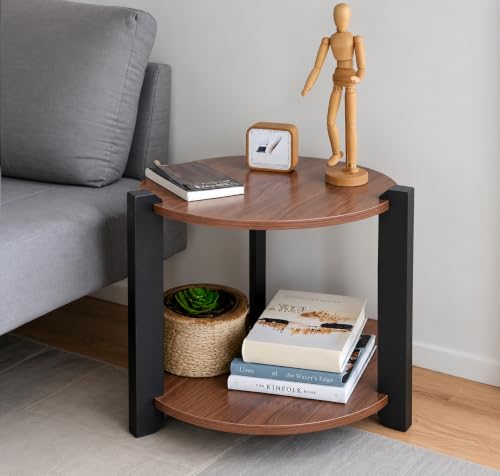 Image of Modern Round Side Table, Home Decor for Living Room, Bed Side Tables for Bed Room, stools for Home, Furniture for Home, 2-Tier White Shelves, 30 x 30 x 40 cm (Round Brown Top)