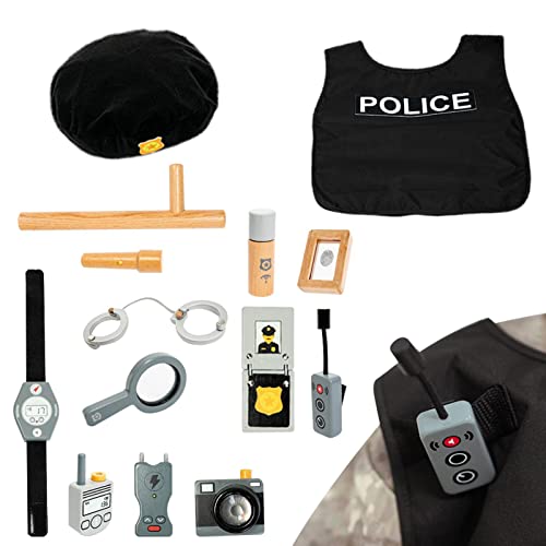 Conjunto de jogo de policial,Policial de madeira fingir jogar - Conjunto de 17 peças de policial Cul